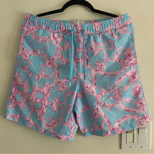 Baroque Gold by Drill Clothing Co. Blue and Pink Swim Trunks Men Size Medium